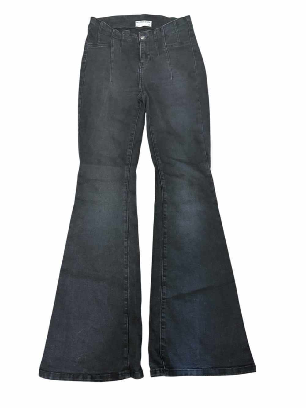 We The Free Black Flare Jeans Womens 28 High Rise Boho Wide Leg 32 Inseam